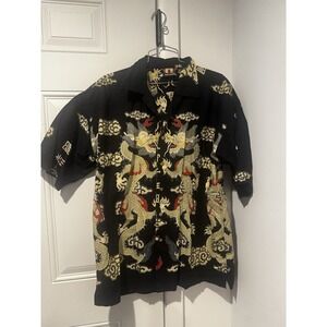 Vintage Men's Ferruche Asian Dragons Button Down Shirt AOP Chinese Fire Sz L Y2K